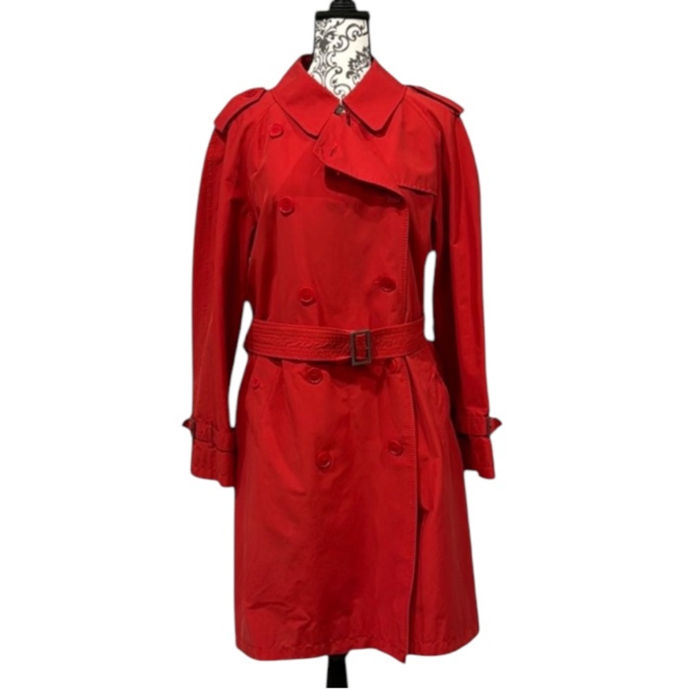 Burberry Red Mid-length Trench Coat with Button Front Size 14 EUC